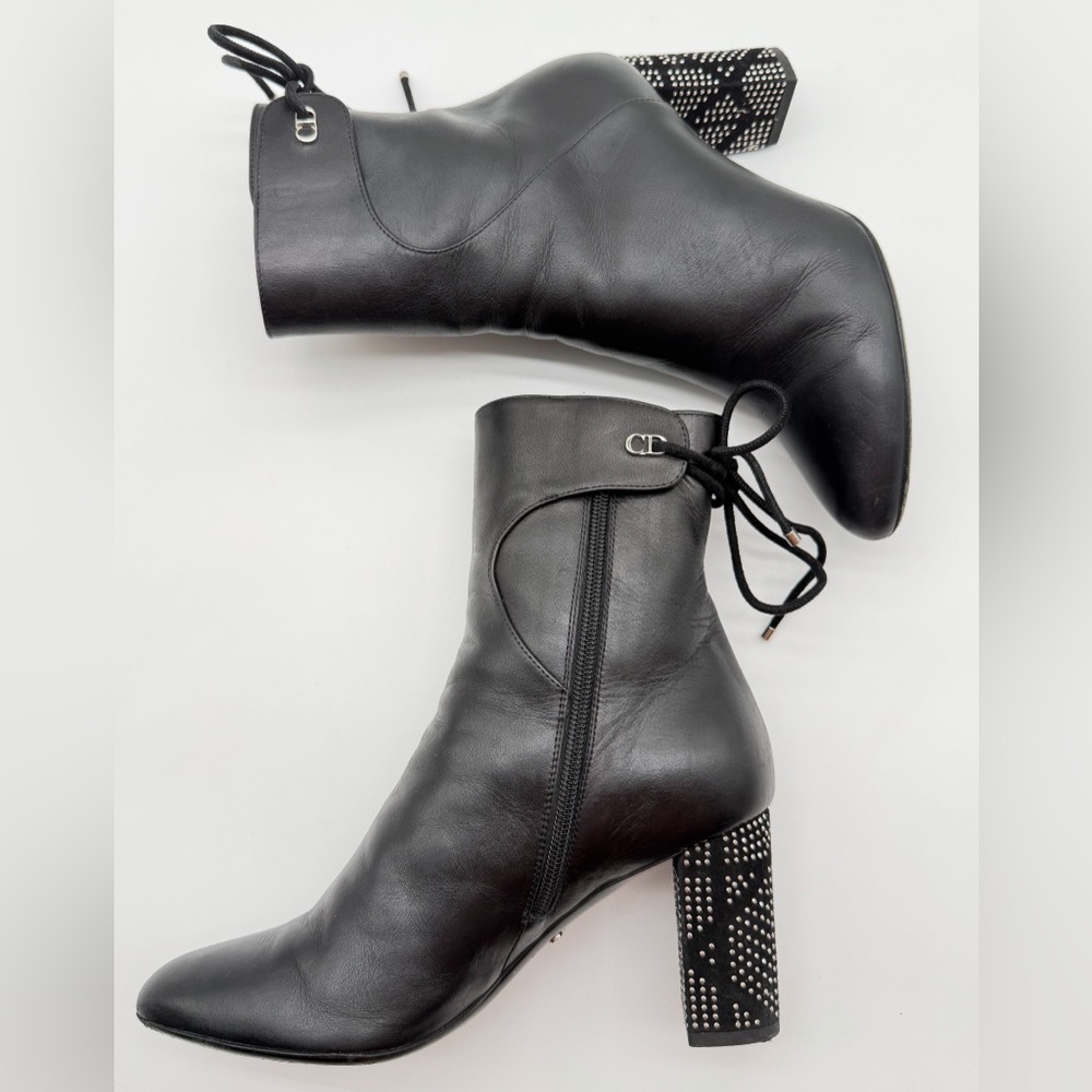 Christian Dior Stellar Ankle Boots Black Leather Studded Accent Heels EU 38 US 8 - Picture 8 of 14